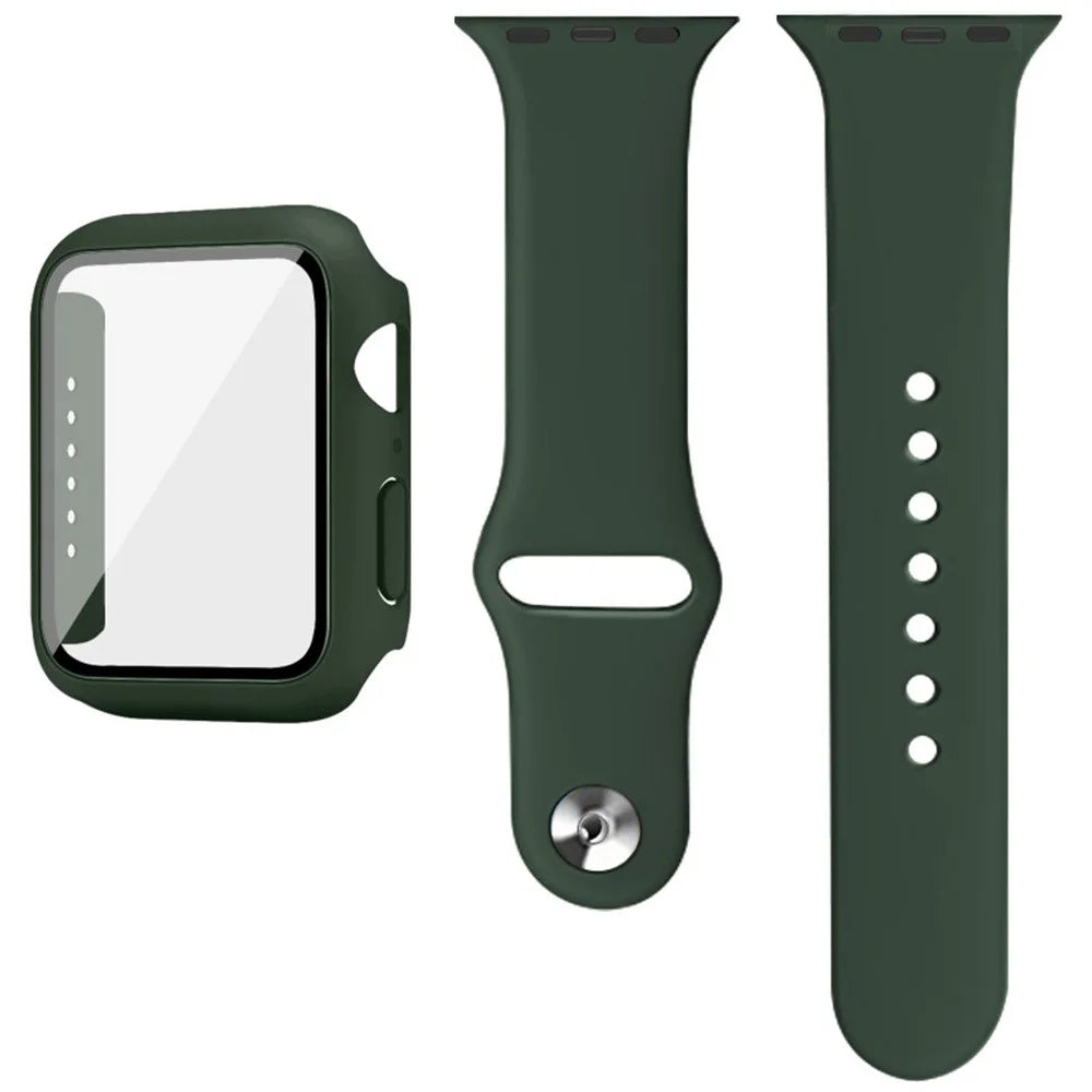 IMAK For Apple Watch SE 3  /  2  / 1 40mm Silicone Watch Strap with PC Watch Case and Tempered Glass - Green - 3
