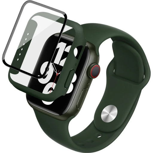 IMAK For Apple Watch SE 3  /  2  / 1 44mm Silicone Watch Strap with PC Watch Case and Tempered Glass - Green - 1