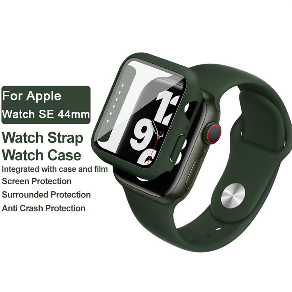 IMAK For Apple Watch SE 3  /  2  / 1 44mm Silicone Watch Strap with PC Watch Case and Tempered Glass - Green - 4