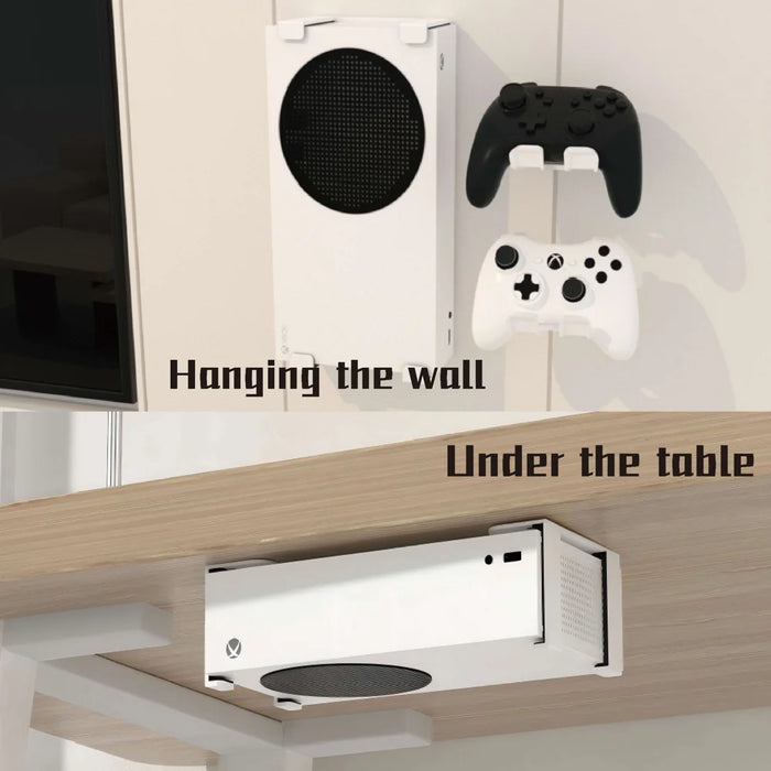 For Xbox Series S Metal Stand Wall Mount / Under Desk Dual Use Controller Holder Gaming Accessory - White - 3
