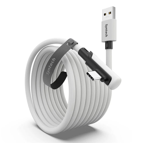 SYNTECH 5m USB A to USB C L Shaped VR Link Cable for Meta Quest 3S  /  Quest 3  /  Quest 2  /  Pro  /  Pico 4 PC VR Gaming Data Cord - White - 1