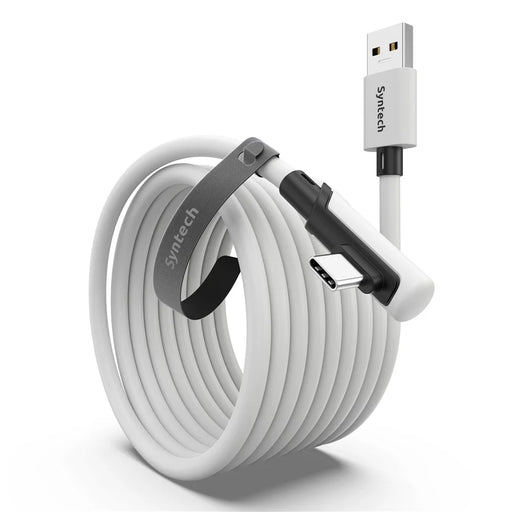 SYNTECH 5m USB A to USB C L Shaped VR Link Cable for Meta Quest 3S  /  Quest 3  /  Quest 2  /  Pro  /  Pico 4 PC VR Gaming Data Cord - White - 1