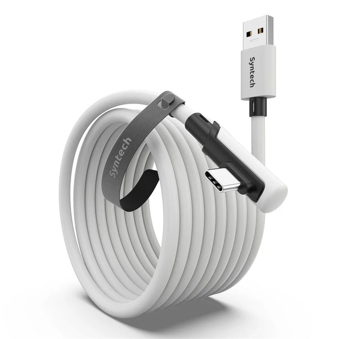 SYNTECH 5m USB A to USB C L Shaped VR Link Cable for Meta Quest 3S  /  Quest 3  /  Quest 2  /  Pro  /  Pico 4 PC VR Gaming Data Cord - White - 1