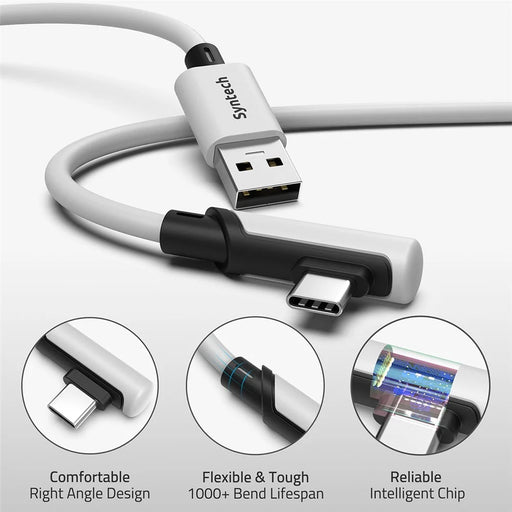 SYNTECH 5m USB A to USB C L Shaped VR Link Cable for Meta Quest 3S  /  Quest 3  /  Quest 2  /  Pro  /  Pico 4 PC VR Gaming Data Cord - White - 2
