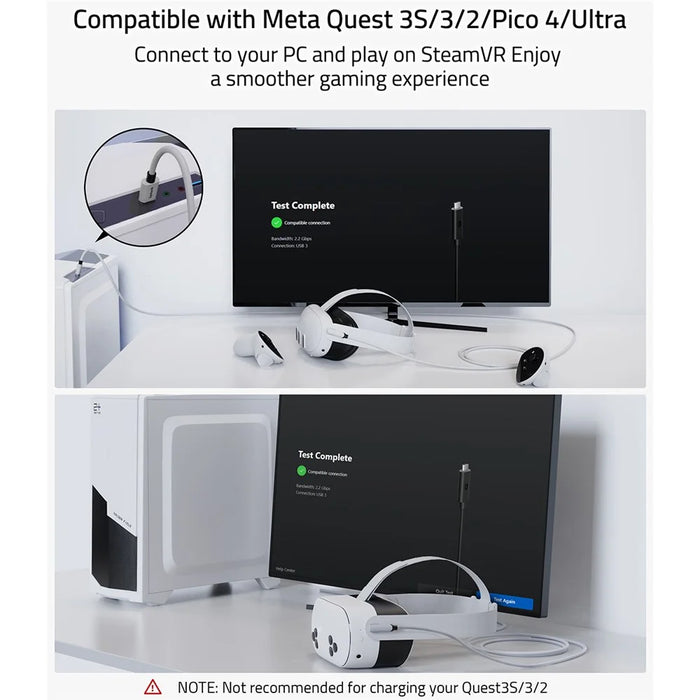 SYNTECH 5m USB A to USB C L Shaped VR Link Cable for Meta Quest 3S  /  Quest 3  /  Quest 2  /  Pro  /  Pico 4 PC VR Gaming Data Cord - White - 3