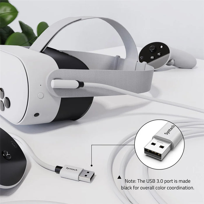 SYNTECH 5m USB A to USB C L Shaped VR Link Cable for Meta Quest 3S  /  Quest 3  /  Quest 2  /  Pro  /  Pico 4 PC VR Gaming Data Cord - White - 4