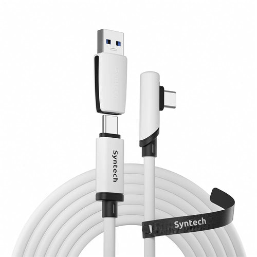 SYNTECH 5m 2 in 1 USB + Type C VR Link Cable for Meta Quest 3S  /  Quest 3  /  2  /  Pro  /  Pico 4 Data Transfer Cord - White - 1
