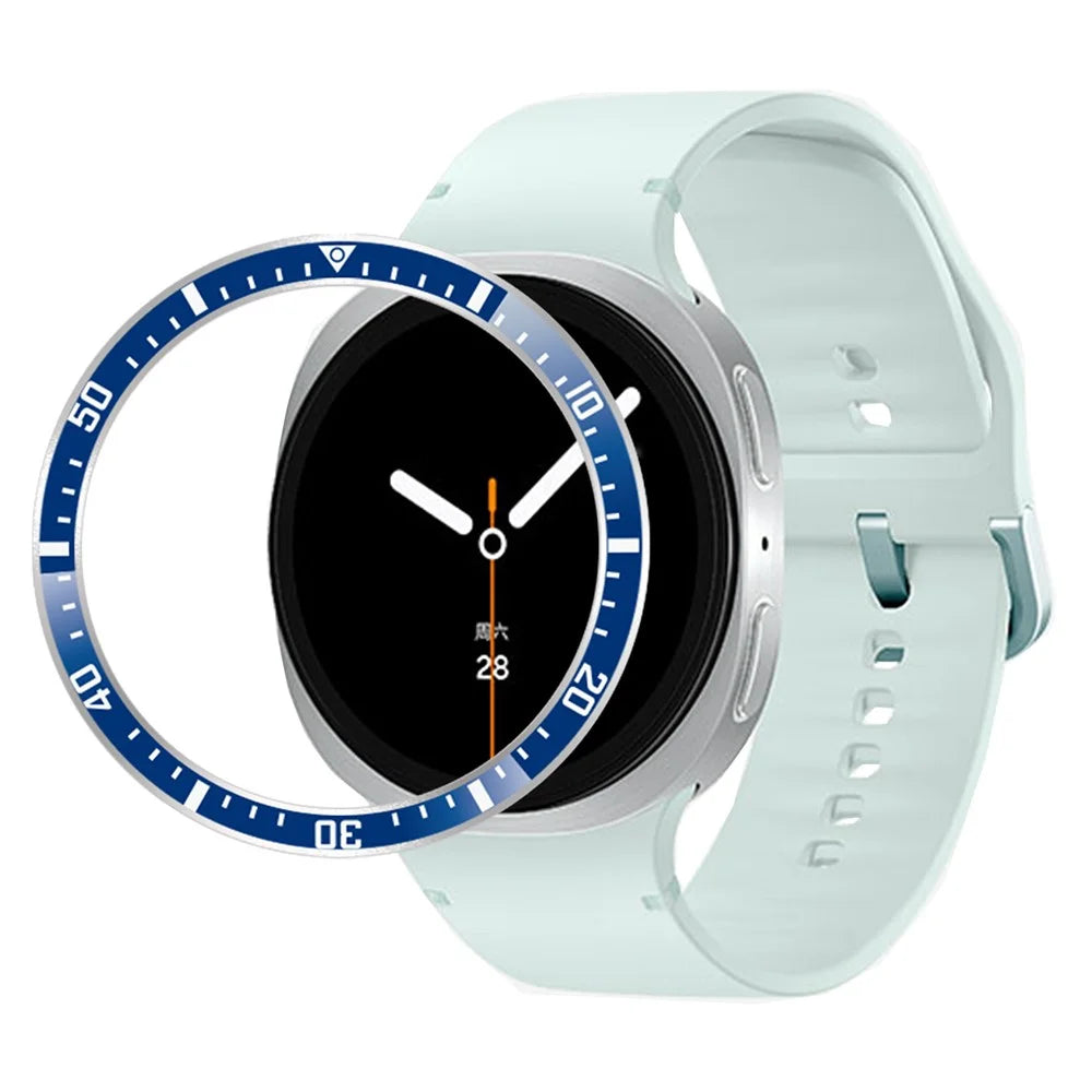 Style A For Samsung Galaxy Watch8 44mm Watch Bezel Aluminum Alloy Protective Ring - Blue  /  White Characters - 1