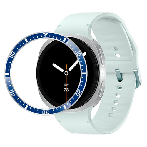 Style A For Samsung Galaxy Watch8 44mm Watch Bezel Aluminum Alloy Protective Ring - Blue  /  White Characters - 1