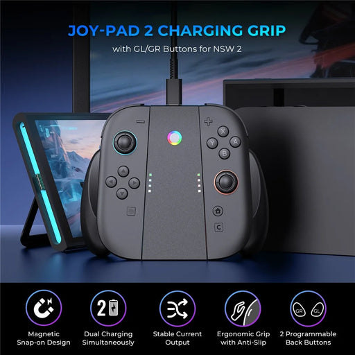 JYS-NS2287B For Nintendo Switch 2 Controller Charging Grip Magnetic Charging Dock with GL / GR Buttons - Black - 2