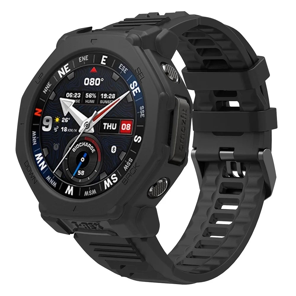For Huami Amazfit T-Rex 3 Pro 48mm Watch Case Shock Absorbing Scratch Resistant Silicone Protective Cover - Black - 4