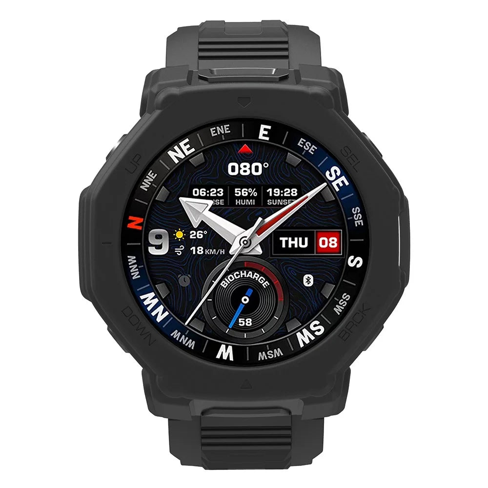 For Huami Amazfit T-Rex 3 Pro 48mm Watch Case Shock Absorbing Scratch Resistant Silicone Protective Cover - Black - 5