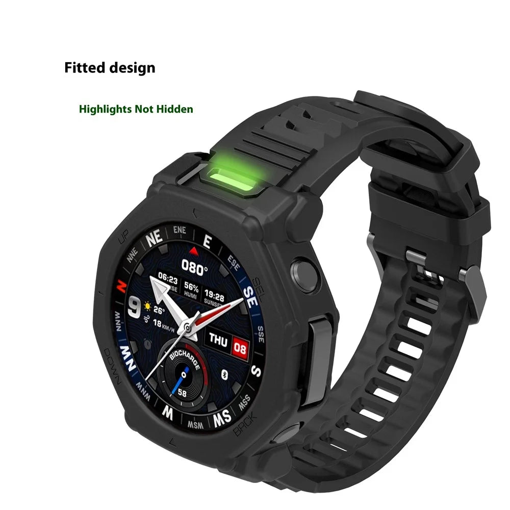 For Huami Amazfit T-Rex 3 Pro 48mm Watch Case Shock Absorbing Scratch Resistant Silicone Protective Cover - Black - 7