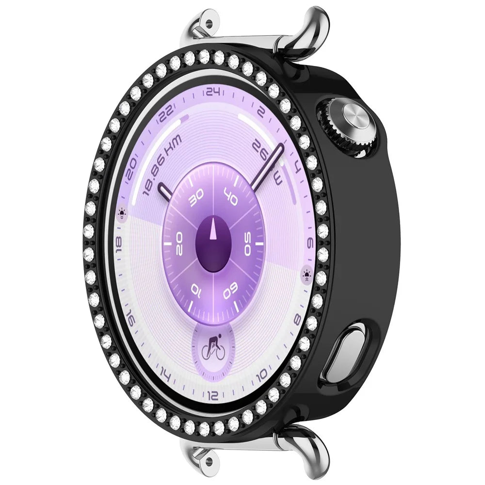 For Huawei Watch GT 6 41mm Watch Case Rhinestone Decor Hollow Electroplating PC Watch Cover - Black - 5