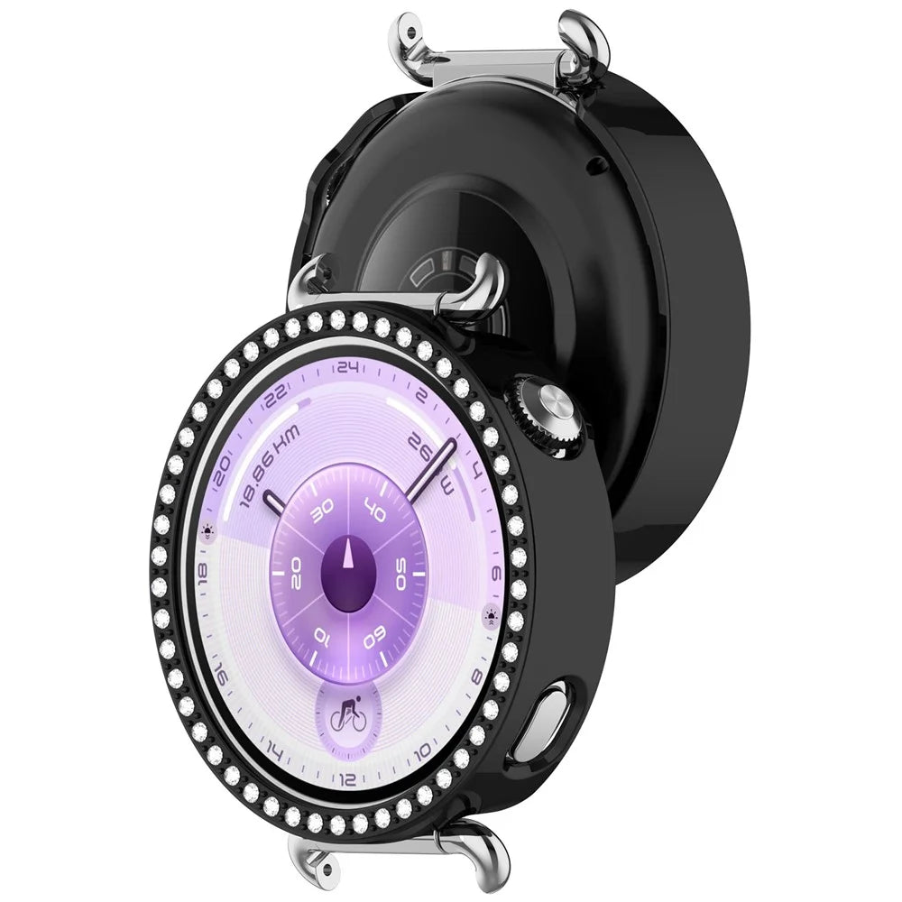For Huawei Watch GT 6 41mm Watch Case Rhinestone Decor Hollow Electroplating PC Watch Cover - Black - 6