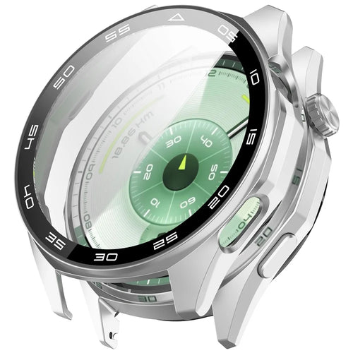 For Huawei Watch GT 6 46mm Protective Case Integrated Scale Design PC Watch Cover with Tempered Glass Film - Silver - 1