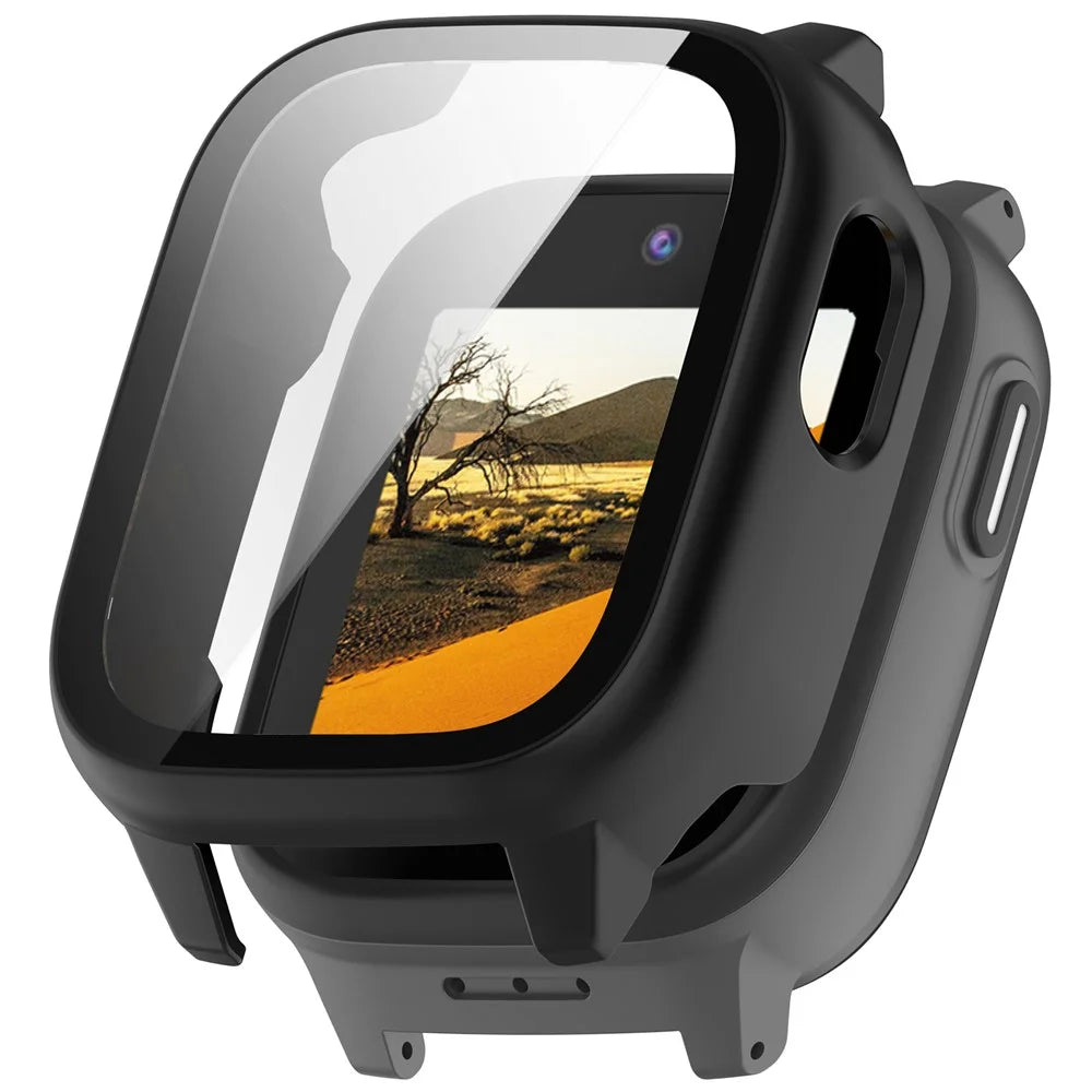 For Cosmo JrTrack 5 Case PC Frame Watch Cover with Tempered Glass Screen Film - Black - 1