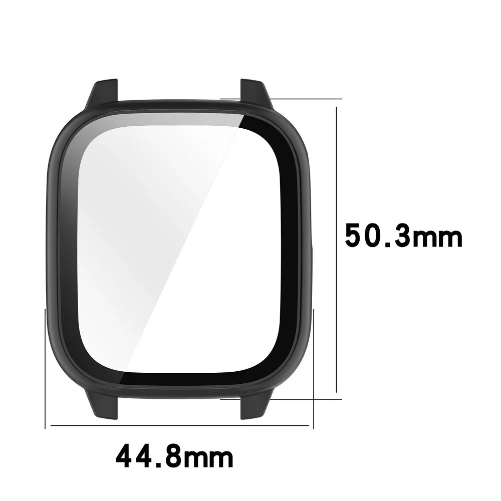 For Cosmo JrTrack 5 Case PC Frame Watch Cover with Tempered Glass Screen Film - Black - 7