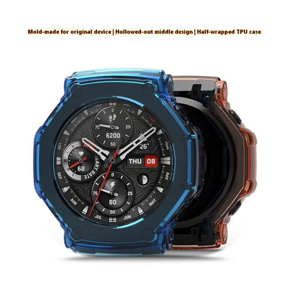 For Huami Amazfit T-Rex 3 Protective Watch Case TPU Hollow Cover - Transparent Orange - 2