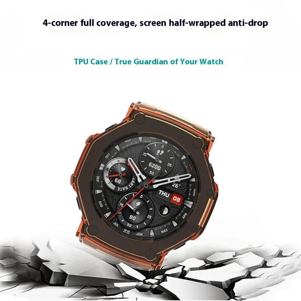 For Huami Amazfit T-Rex 3 Protective Watch Case TPU Hollow Cover - Transparent Orange - 4
