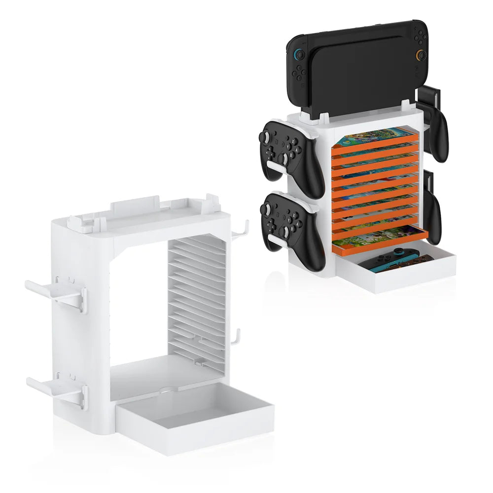 JYS-NS153 Game Storage Tower for Nintendo Switch OLED / Switch / Switch 2 Game Card Storage Rack Stand Controller Hanger - White - 2