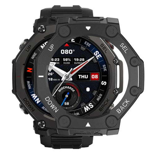 For Huami Amazfit T-Rex 3 Pro 48mm Watch Case Anti Scratch Armor Design Sanded Hard PC Watch Protective Cover - Black+White - 1
