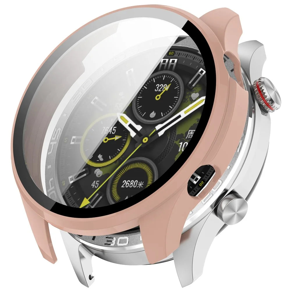 For Honor Watch 5 Pro Hard PC Watch Protective Case with Tempered Glass Film - Pink - 1