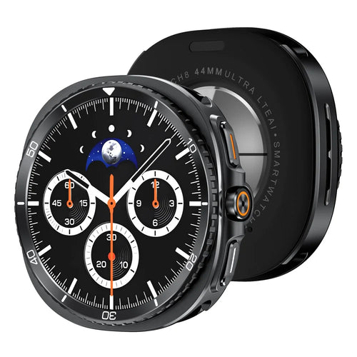 For Samsung Galaxy Watch8 40mm Case Transfer to Samsung Galaxy Watch8 Classic 46mm Gear Pattern Zinc Alloy + PC Watch Protective Cover - Black + White - 1