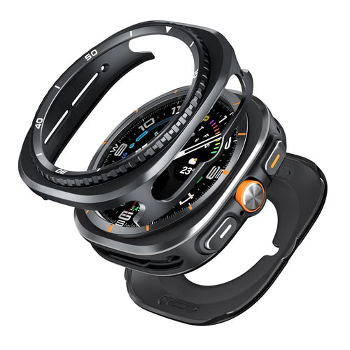 For Samsung Galaxy Watch Ultra (2025) 47mm / Ultra 47mm Case Transfer to Samsung Galaxy Watch8 Classic 46mm Gear Pattern Zinc Alloy + PC Watch Protective Cover - Black + White - 1