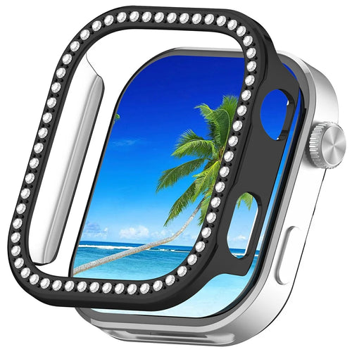 For Xiaomi Redmi Watch 6 PC Watch Case Rhinestone Decor Hollow PC Protective Cover - Black - 1