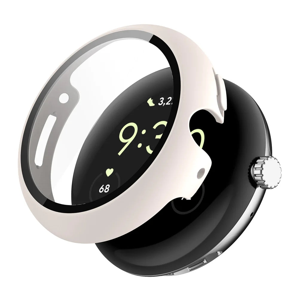 ENKAY HAT PRINCE For Google Pixel Watch 4 45mm Watch Case   Rubberized Hard PC Cover with Tempered Glass - White - 1