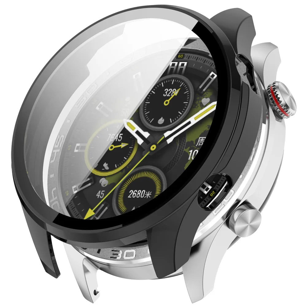 WANLONFENG For Honor Watch 5 Pro Watch Case  PC Frame Cover with Tempered Glass Screen Protector - Black - 1