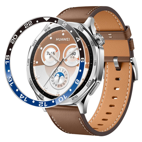 For Huawei Watch GT 5 46mm Bezel Ring Aluminum Alloy Dual Color Protective Cover Ring - Black+Blue  /  White Characters - 1
