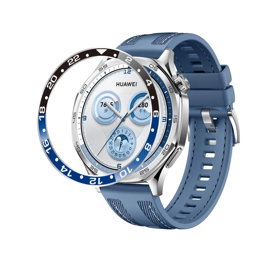 For Huawei Watch GT 5 46mm Bezel Ring Aluminum Alloy Dual Color Protective Cover Ring - Black+Blue  /  White Characters - 4