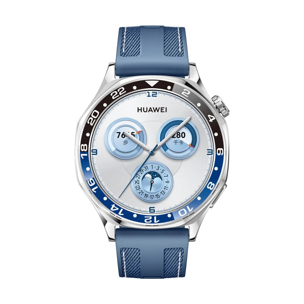 For Huawei Watch GT 5 46mm Bezel Ring Aluminum Alloy Dual Color Protective Cover Ring - Black+Blue  /  White Characters - 5