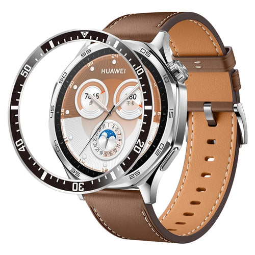 For Huawei Watch GT 5 46mm Bezel Ring Anti Scratch Aluminum Alloy Adhesive Cover - Black  /  White Characters - 1