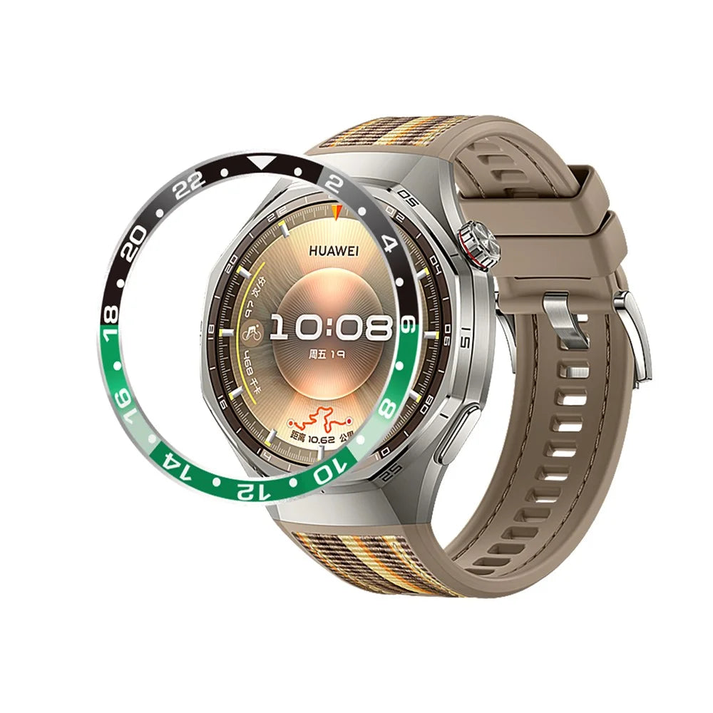 For Huawei Watch GT 6 Pro 46mm Bezel Ring Aluminum Alloy Dual Color Protective Cover Ring - Black+Green  /  White Characters - 4
