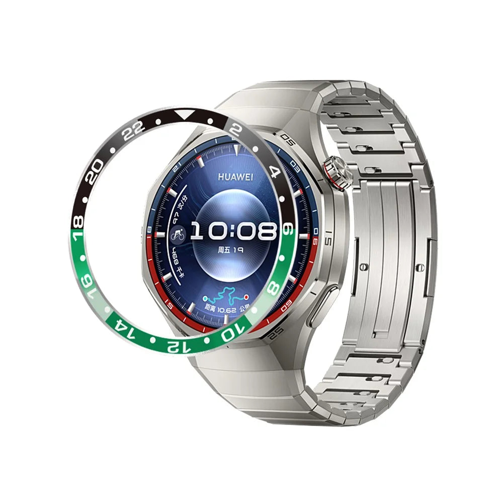 For Huawei Watch GT 6 Pro 46mm Bezel Ring Aluminum Alloy Dual Color Protective Cover Ring - Black+Green  /  White Characters - 6