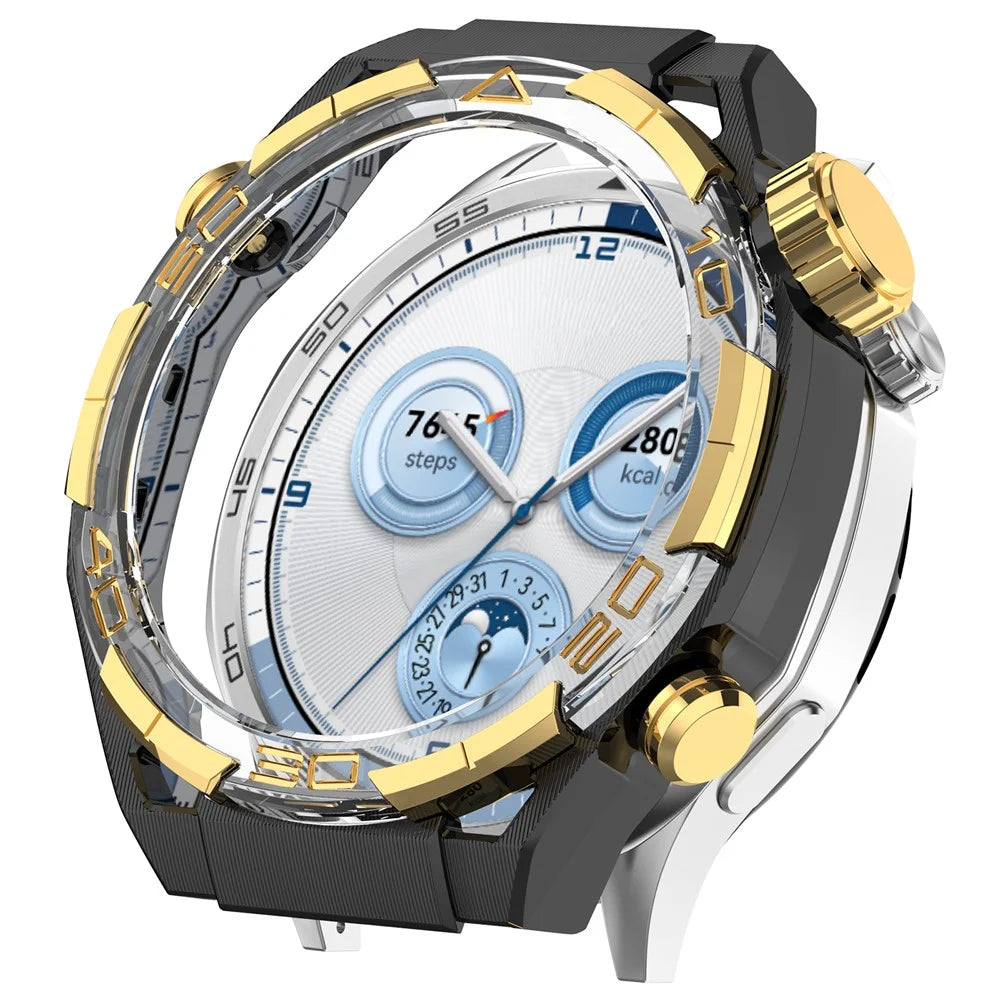 For Huawei Watch GT 5 46mm Case Hollow Design Hard PC Protective Cover Scratch Resistant - Black / Gold - 1