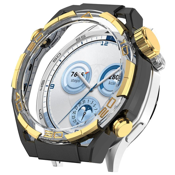 For Huawei Watch GT 5 46mm Case Hollow Design Hard PC Protective Cover Scratch Resistant - Black / Gold - 1