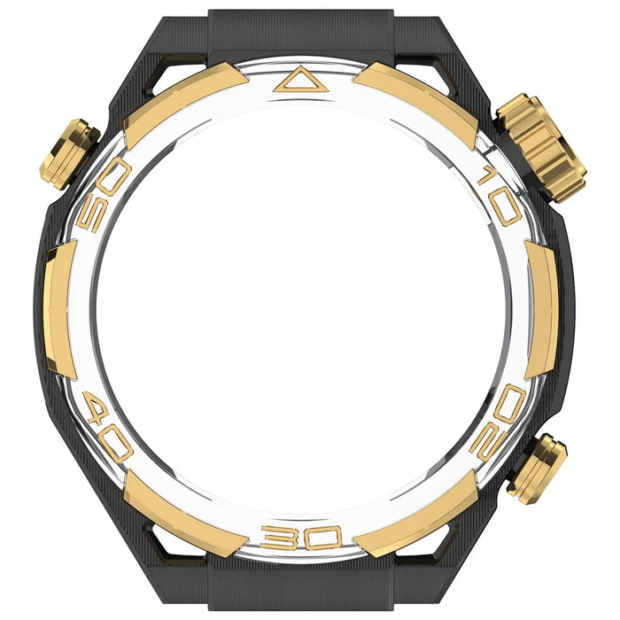 For Huawei Watch GT 5 46mm Case Hollow Design Hard PC Protective Cover Scratch Resistant - Black / Gold - 6