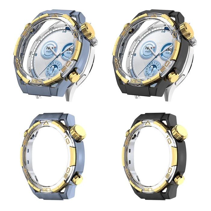 For Huawei Watch GT 5 46mm Case Hollow Design Hard PC Protective Cover Scratch Resistant - Black / Gold - 7