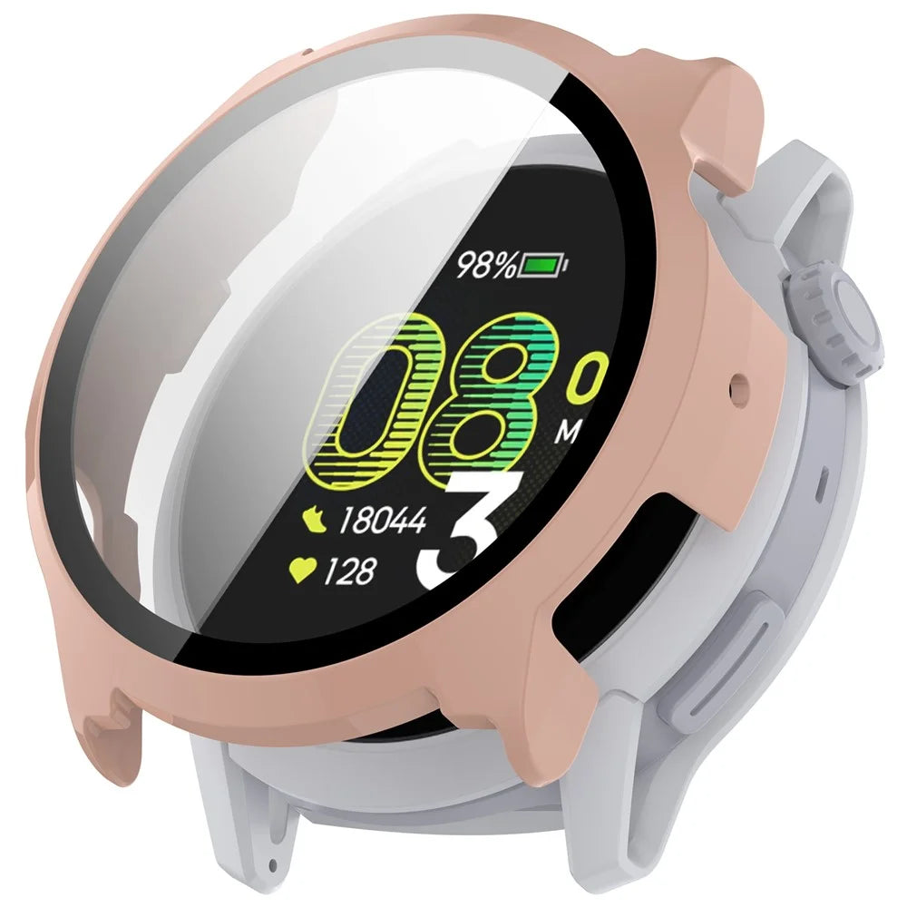 For Coros Pace 4 Case Hard PC Watch Protective Cover with Tempered Glass Film - Pink - 1