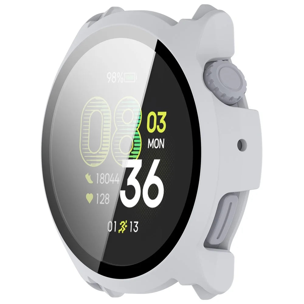For Coros Pace 4 Case Hard PC Watch Protective Cover with Tempered Glass Film - Matte Grey - 2