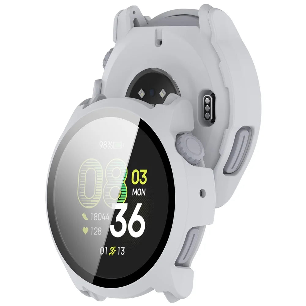 For Coros Pace 4 Case Hard PC Watch Protective Cover with Tempered Glass Film - Matte Grey - 3