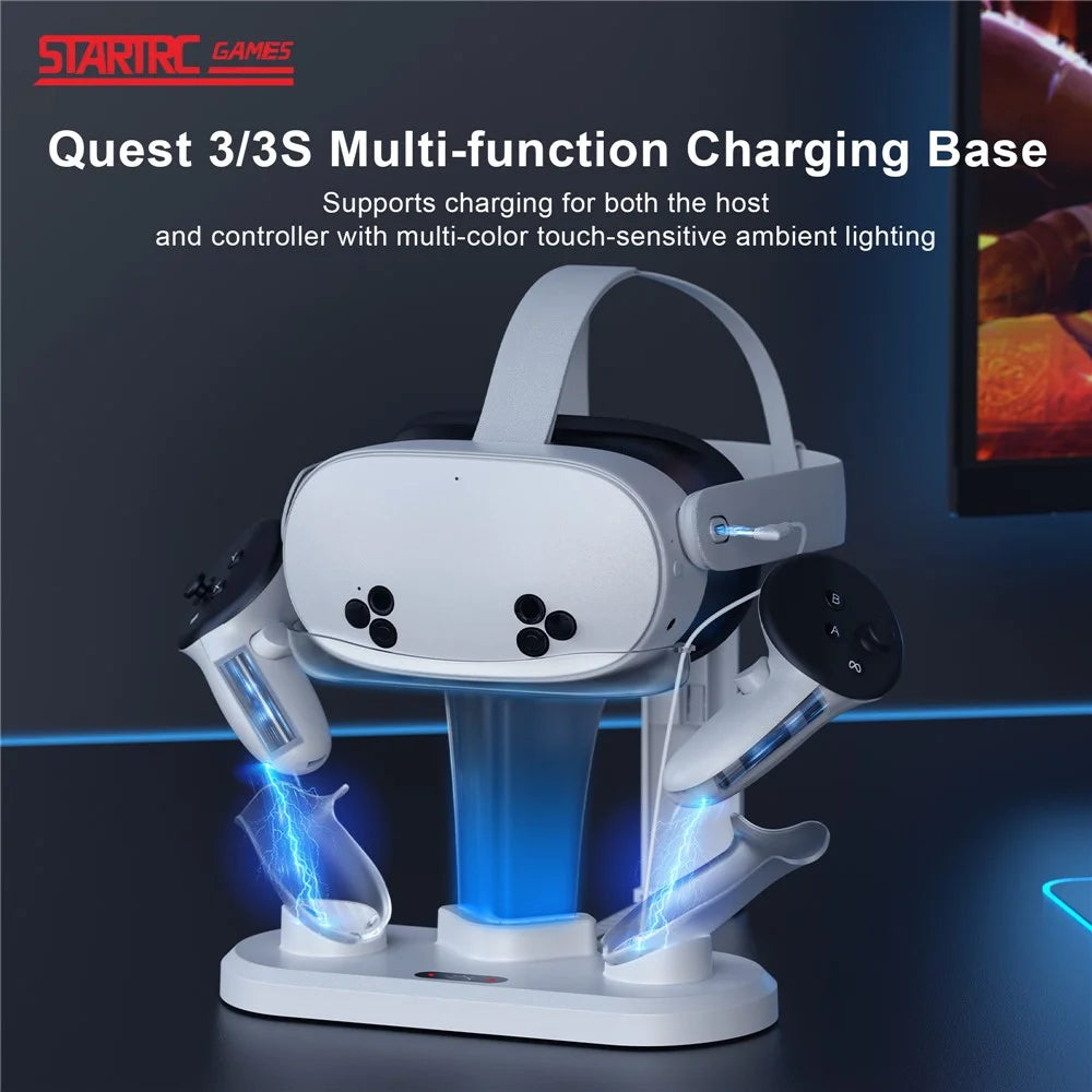 STARTRC GAMES For Meta Quest 3 / 3S Charging Dock Station with Dual Batteries, RGB Ambient Light, VR Headset Storage Holder - 4
