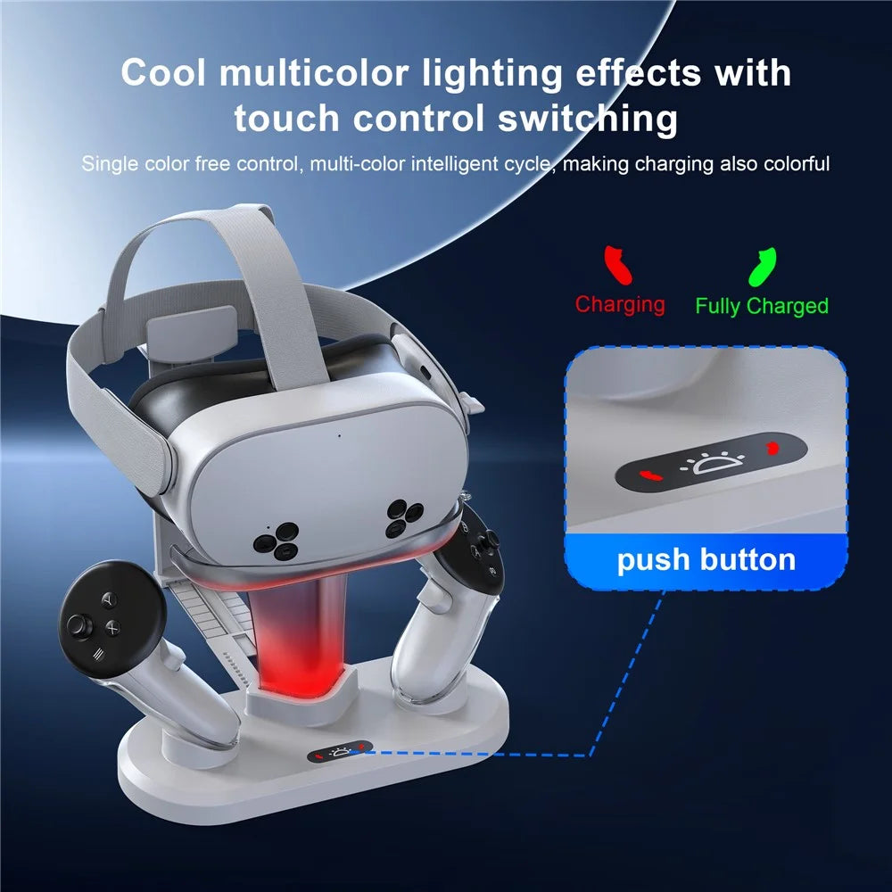 STARTRC GAMES For Meta Quest 3 / 3S Charging Dock Station with Dual Batteries, RGB Ambient Light, VR Headset Storage Holder - 6