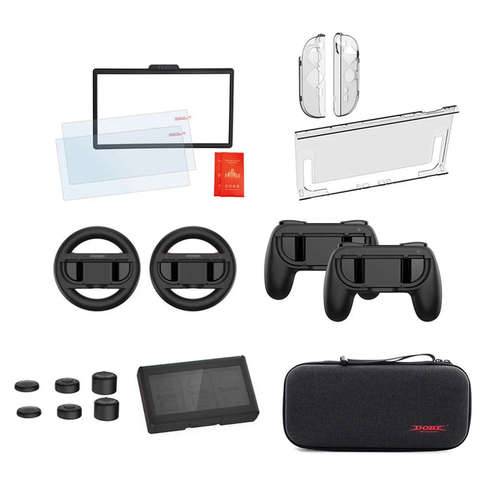 DOBE FOMIS ELECTRONICS TNS-51108 17 in 1 Accessory Kit for Nintendo Switch 2 Carrying Case Steering Wheel Grip Screen Protector Joy-Stick Caps - 1