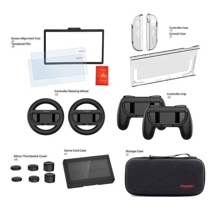 DOBE FOMIS ELECTRONICS TNS-51108 17 in 1 Accessory Kit for Nintendo Switch 2 Carrying Case Steering Wheel Grip Screen Protector Joy-Stick Caps - 6