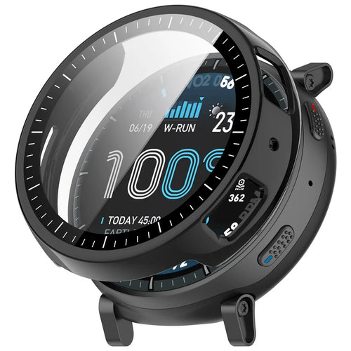 For Huami Amazfit Active Max Protective Case with Scale PC Tempered Glass Watch Cover - Black - 1